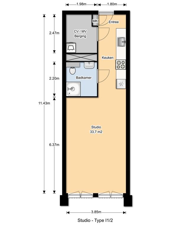 Studio van 43 m2 met binnentuin in Loosduinen - Afbeelding 6