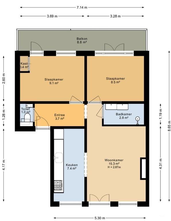 2-slaapkamerappartement met balkon in De Pijp - Afbeelding 14