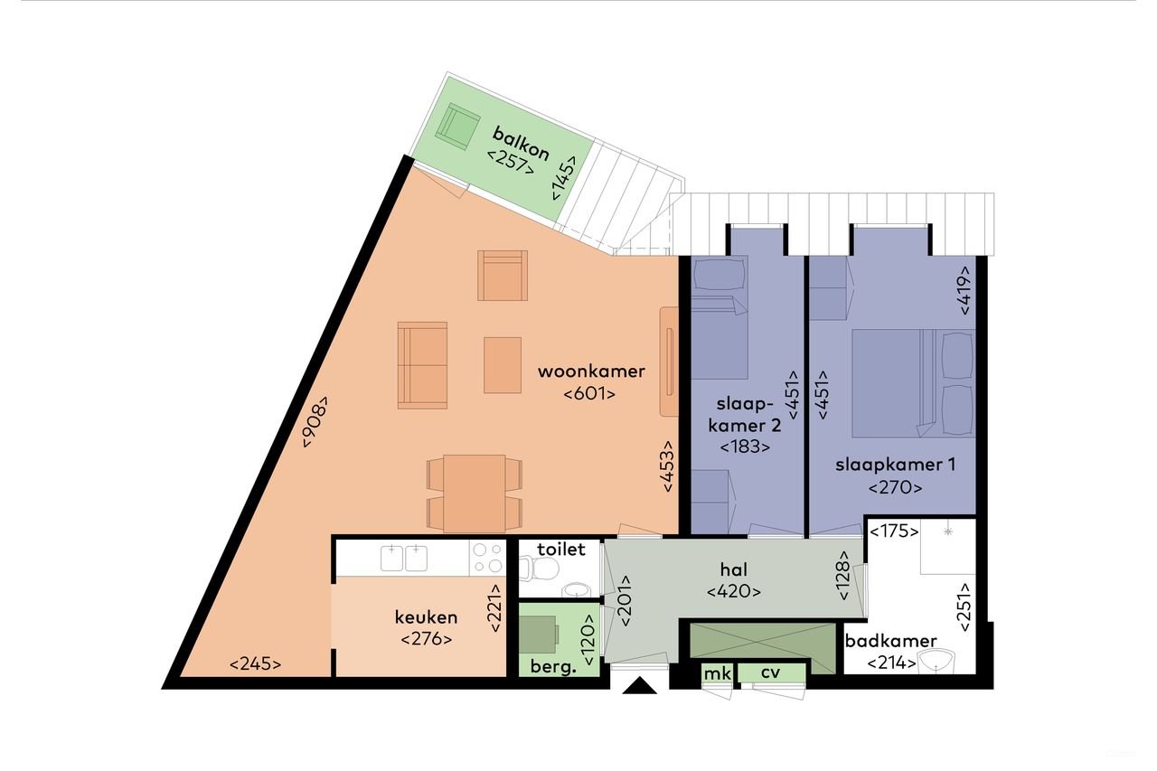 Licht appartement met balkon bij het Koningsplein - Afbeelding 2