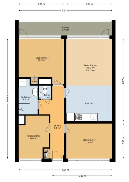 3-slaapkamer appartement voor delers - Afbeelding 13