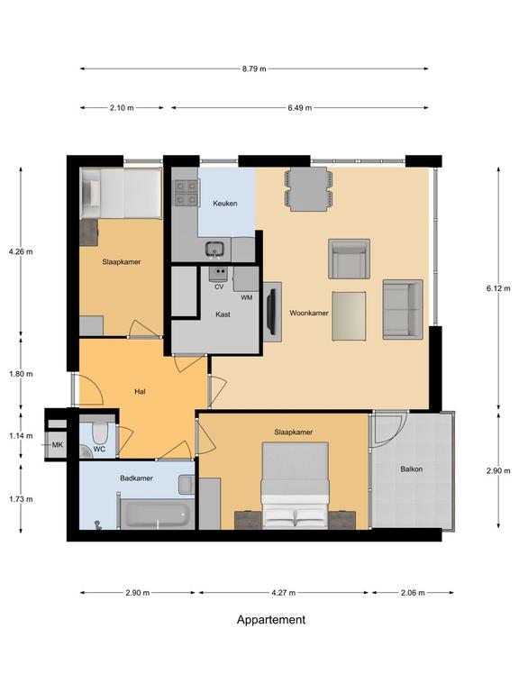2-slaapkamer met balkon op westen - Afbeelding 16