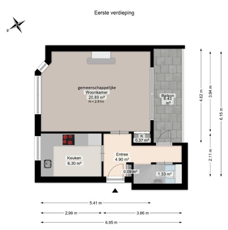Vijf studentenkamers met woonkamer - Afbeelding 18