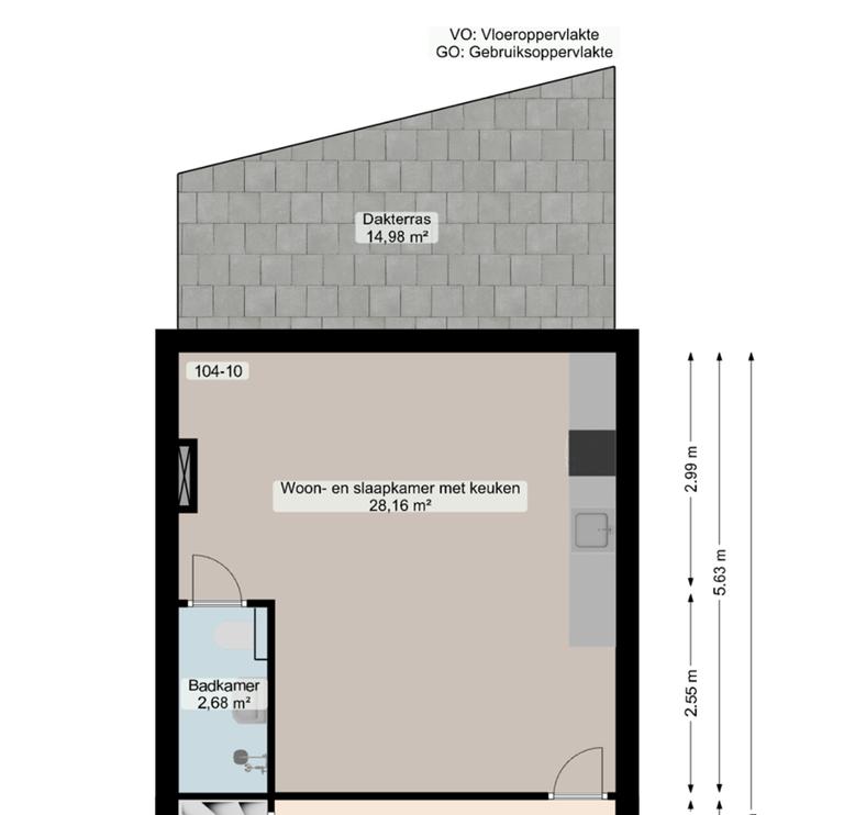 Kamer met dakterras aan de Hereweg - Afbeelding 10