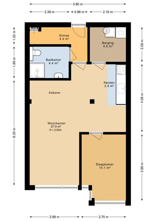 2-kamer appartement met dakterras in centrum - Afbeelding 12