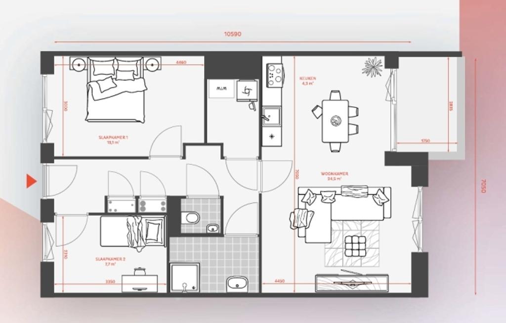 Licht 3-kamerappartement van 70 m² - Afbeelding 1
