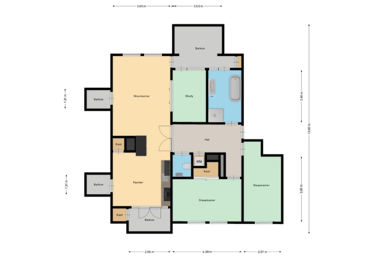 96 m² met drie kamers en zonnige balkons - Afbeelding 23