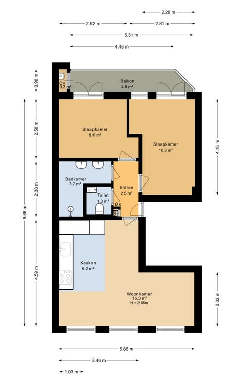 Licht 3-kamerappartement met balkon in De Baarsjes - Afbeelding 12