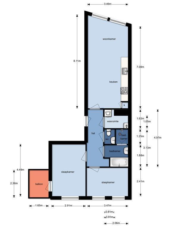 65 m² appartement met balkon in centrum - Afbeelding 15
